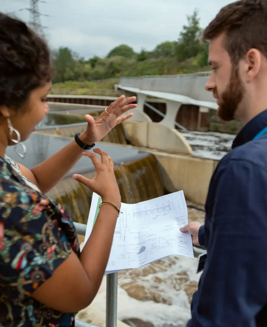 Employee reviewing documents for an inspection